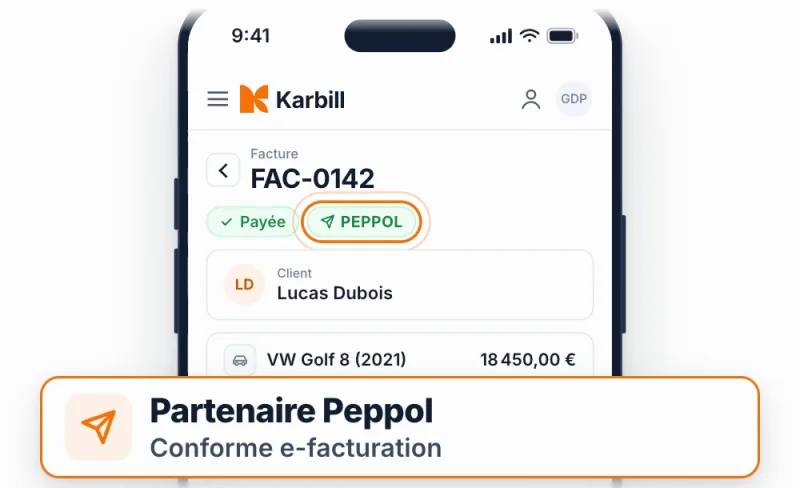 Karbill-factuur met het Peppol-label, Peppol-partner